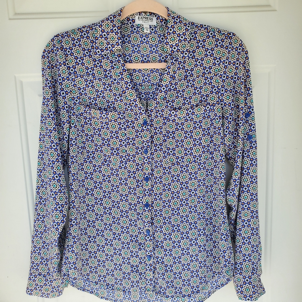 Express Portofino Original Fit Tile Graphic Print Blue/Multi Color Size XS